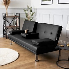 Sofa Bed 2 Seater Black Faux