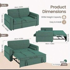 2 Seater Sofa Bed, 3-In-1